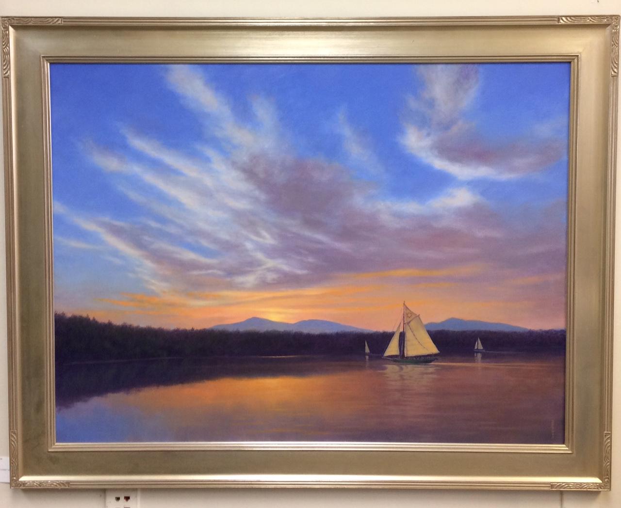 Barry DeBaun Landscape Painting - Clearwater's Sunset Voyage, original realistic seascape