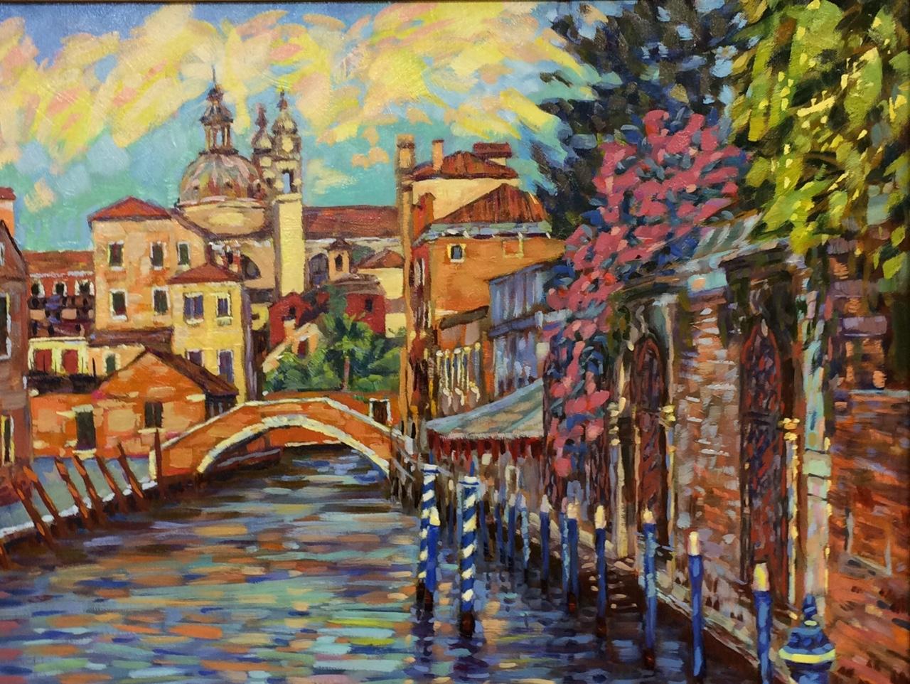Evening Maria, Venice, original expressionistic landscape - Painting by Charles Tersolo