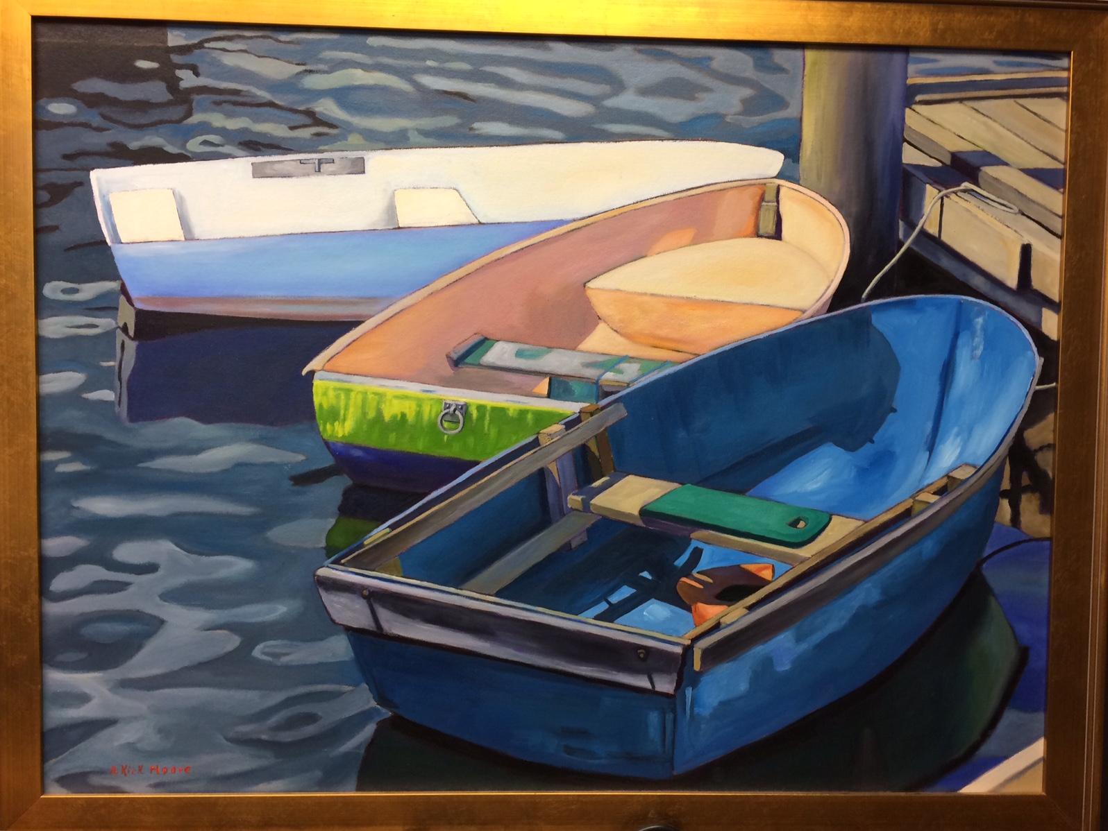 R. Kirk Moore Landscape Painting - Three Dinghies, original 36x48 contemporary landscape