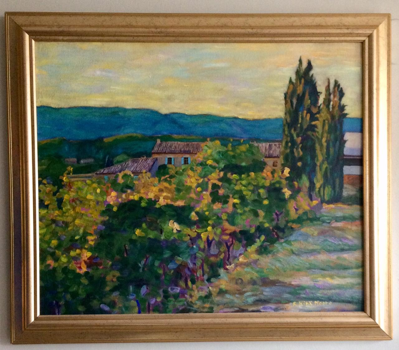 R. Kirk Moore Landscape Painting - Vineyard and Farmhouse, Provence, original French impressionist landscape