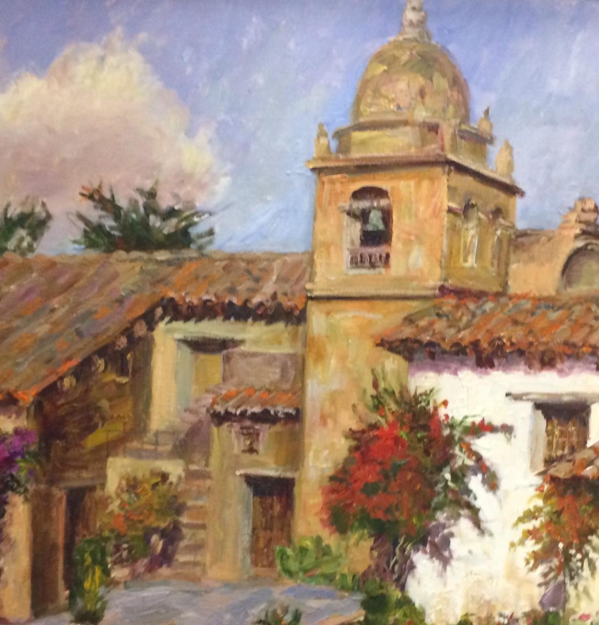 Die Mission in Carmel,  Kalifornien, Original-Impressionistische Landschaft  (Impressionismus), Painting, von Doreen Tighe