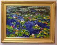 Sun Kissed Lily Pads, original 30x40 impressionist landscape 