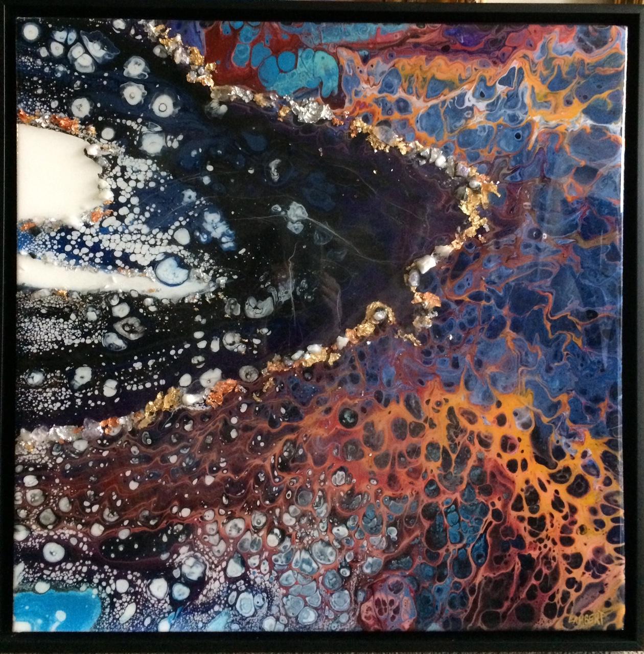 Gravitational Effect, original 24x24 abstract expressionist epoxy resin painting - Mixed Media Art by Tina Louise Lambert