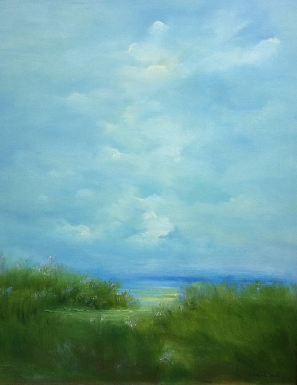 Soft Summer Light, original contemporary landscape - Painting by Karen Ponelli