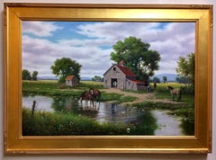 The Horse Barn, original 24x36 realistic landscape