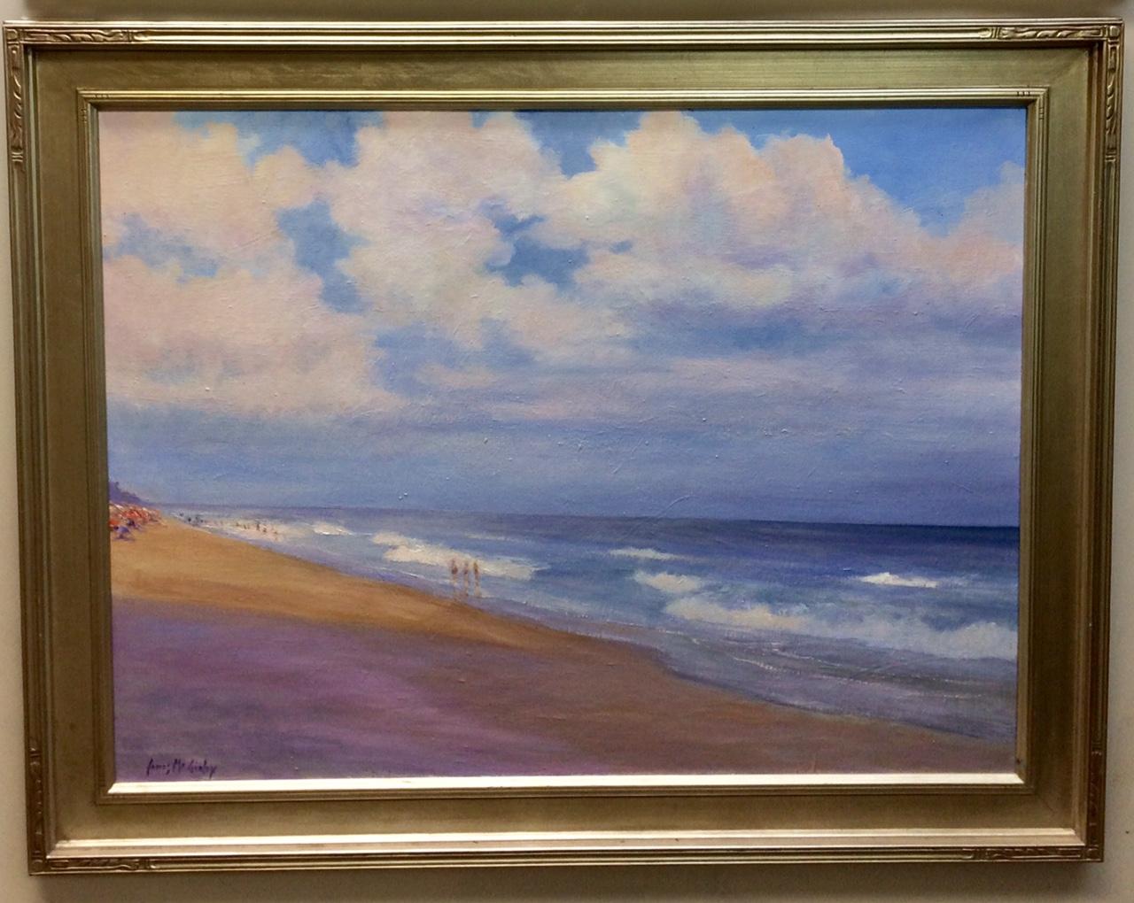 James McGinley Figurative Painting - A Walk on the Beach, original 30x40 contemporary landscape