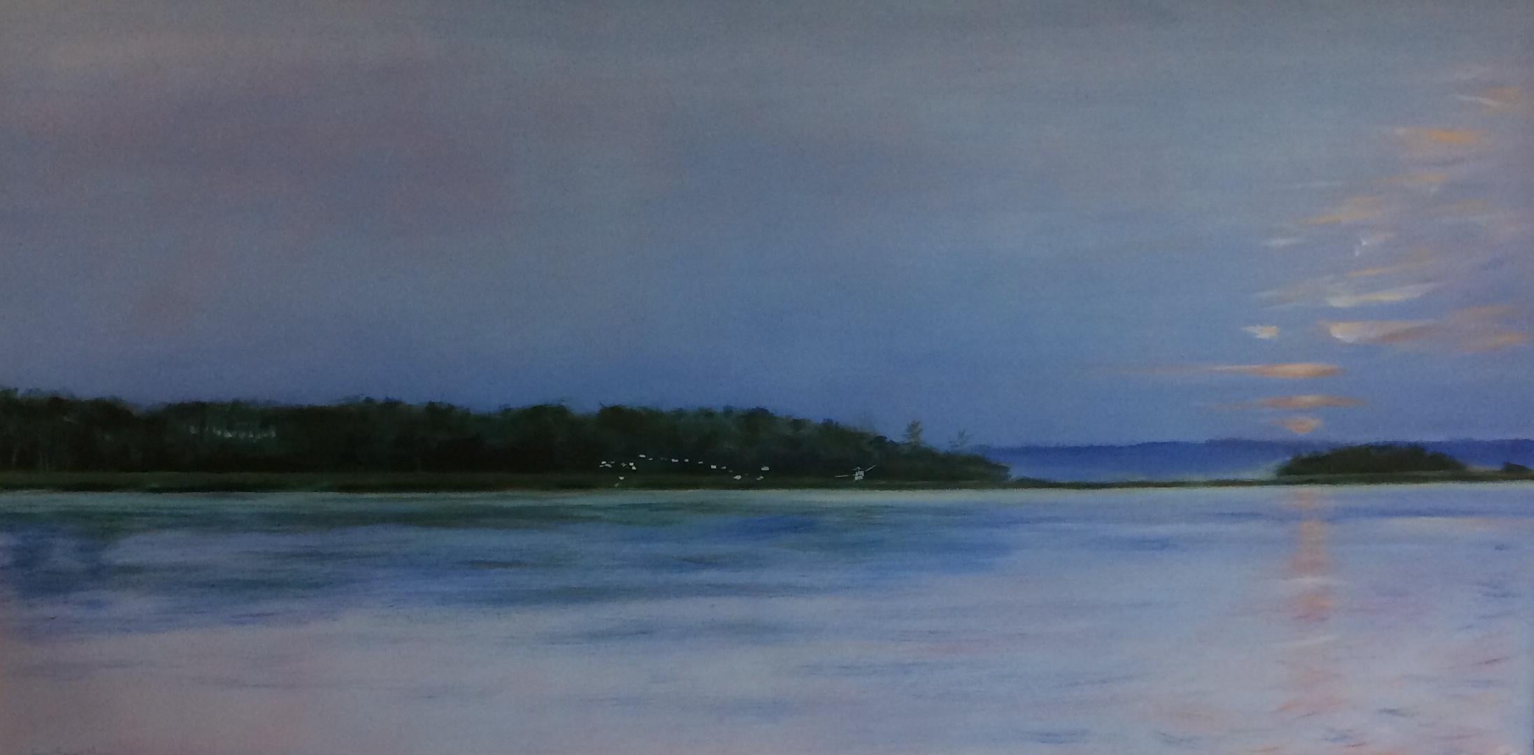 On a Summer Evening, original 24x48 contemporary landscape - Painting by Irene S. Mayo