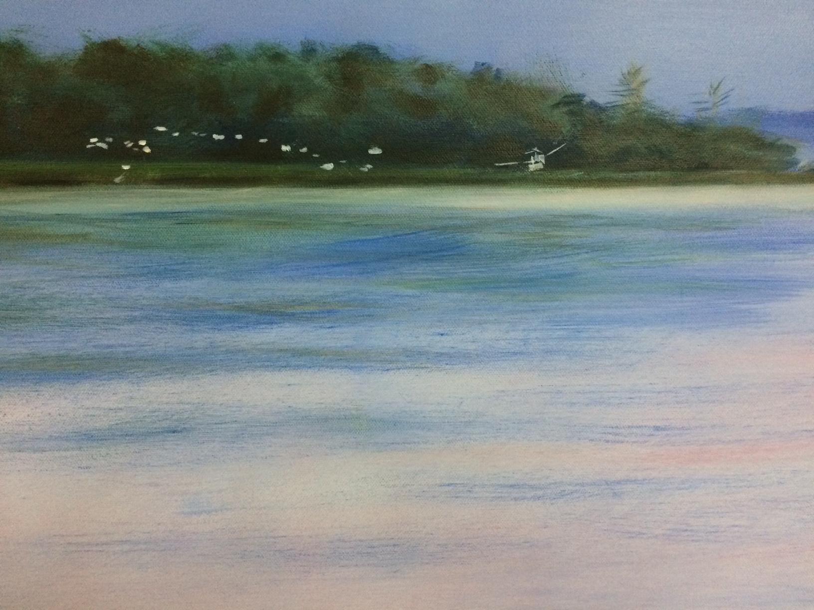 On a Summer Evening, original 24x48 contemporary landscape - Contemporary Painting by Irene S. Mayo