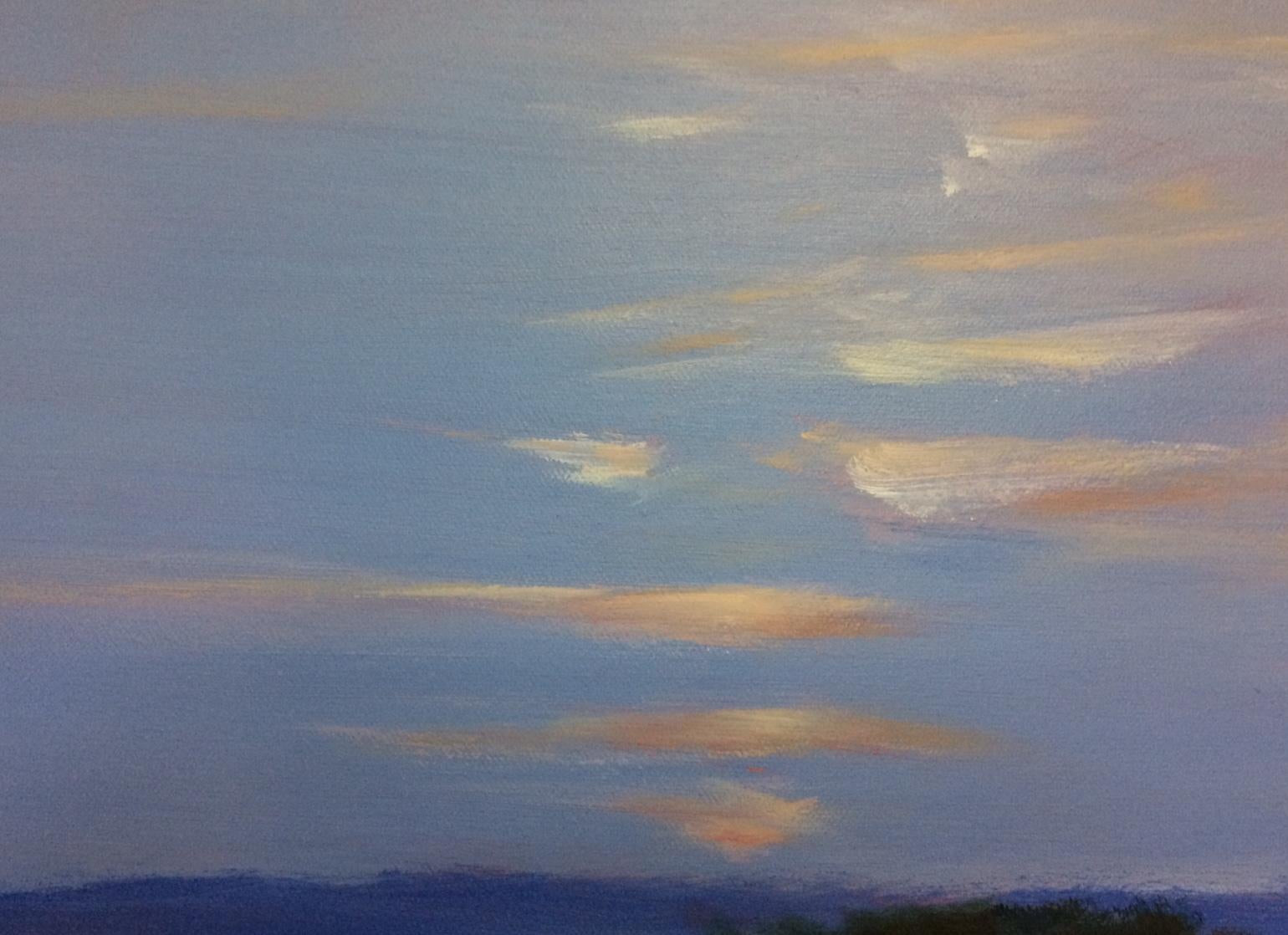 On a Summer Evening, original 24x48 contemporary landscape - Gray Landscape Painting by Irene S. Mayo