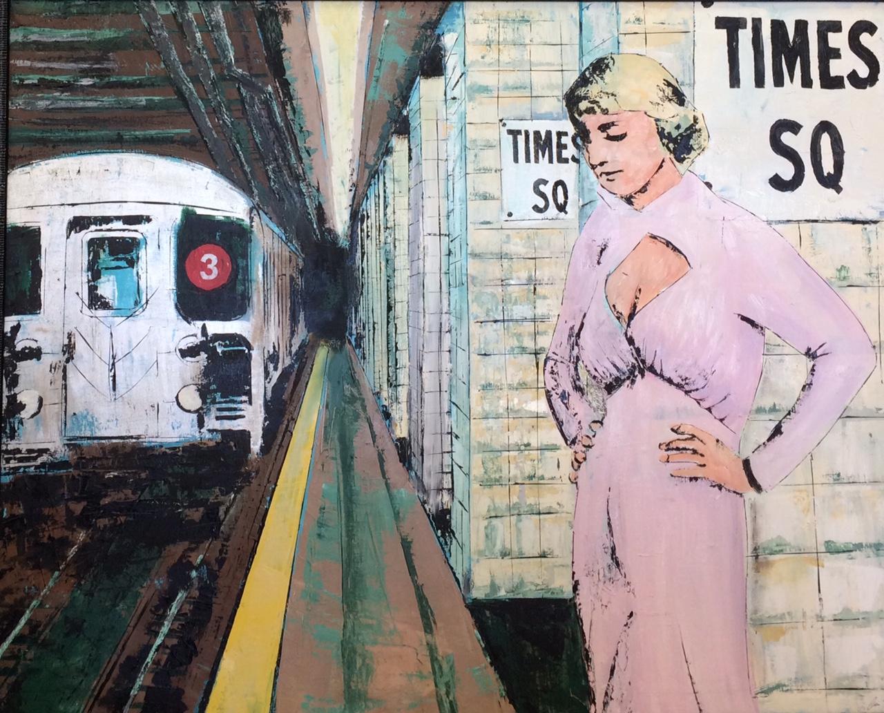 Times Square, NYC, original 34x42 contemporary pop art figurative landscape - Painting by Jim Twerell