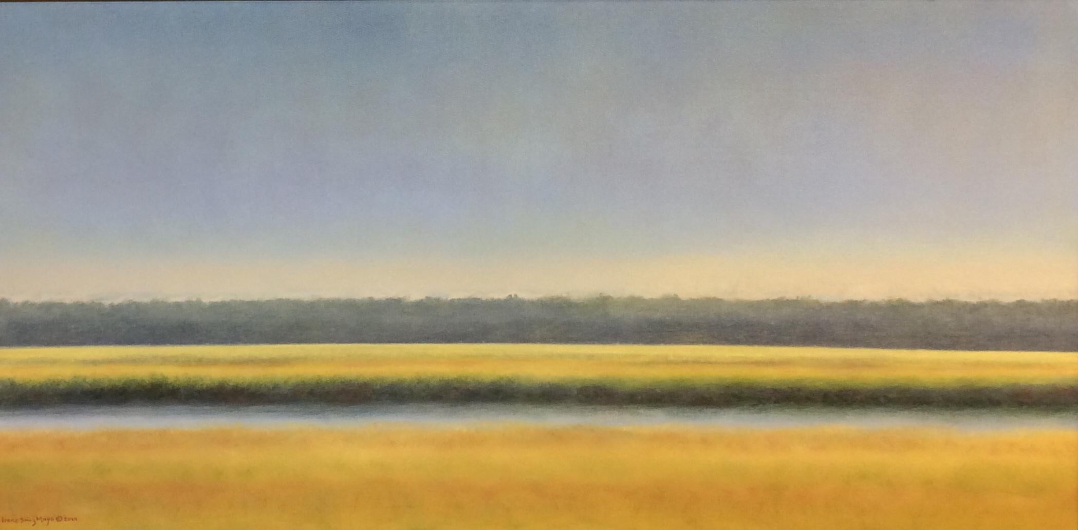 Summer Marsh,  original 24x48 abstract contemporary landscape - Painting by Irene S. Mayo