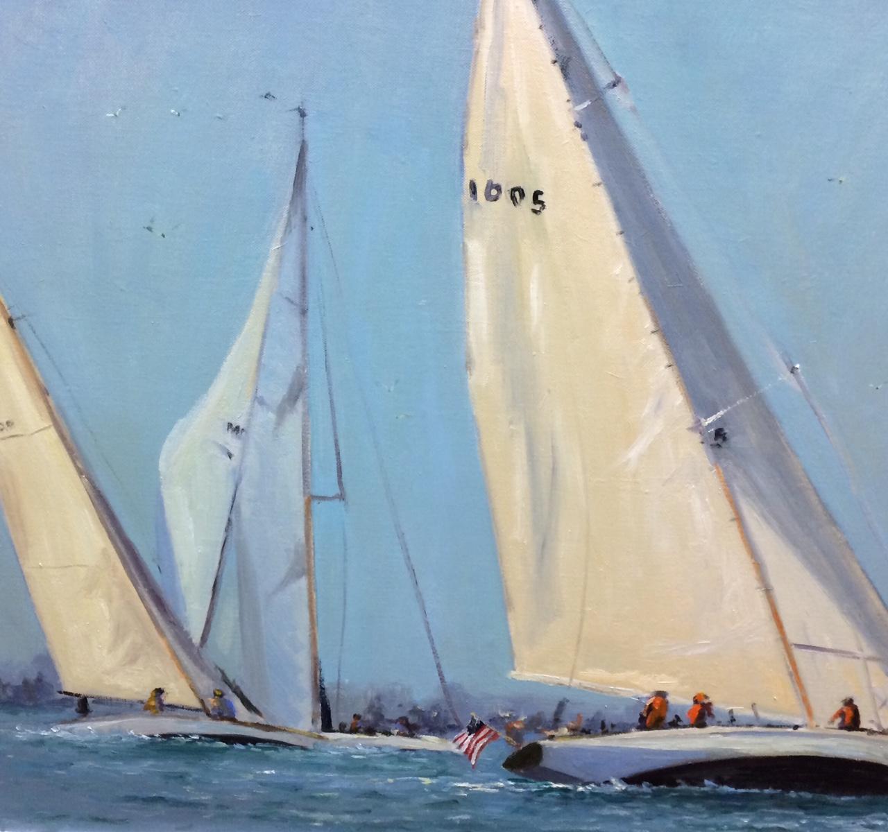 The Races, original 30x40 impressionist marine landscape - Impressionist Painting by Robert Waltsak