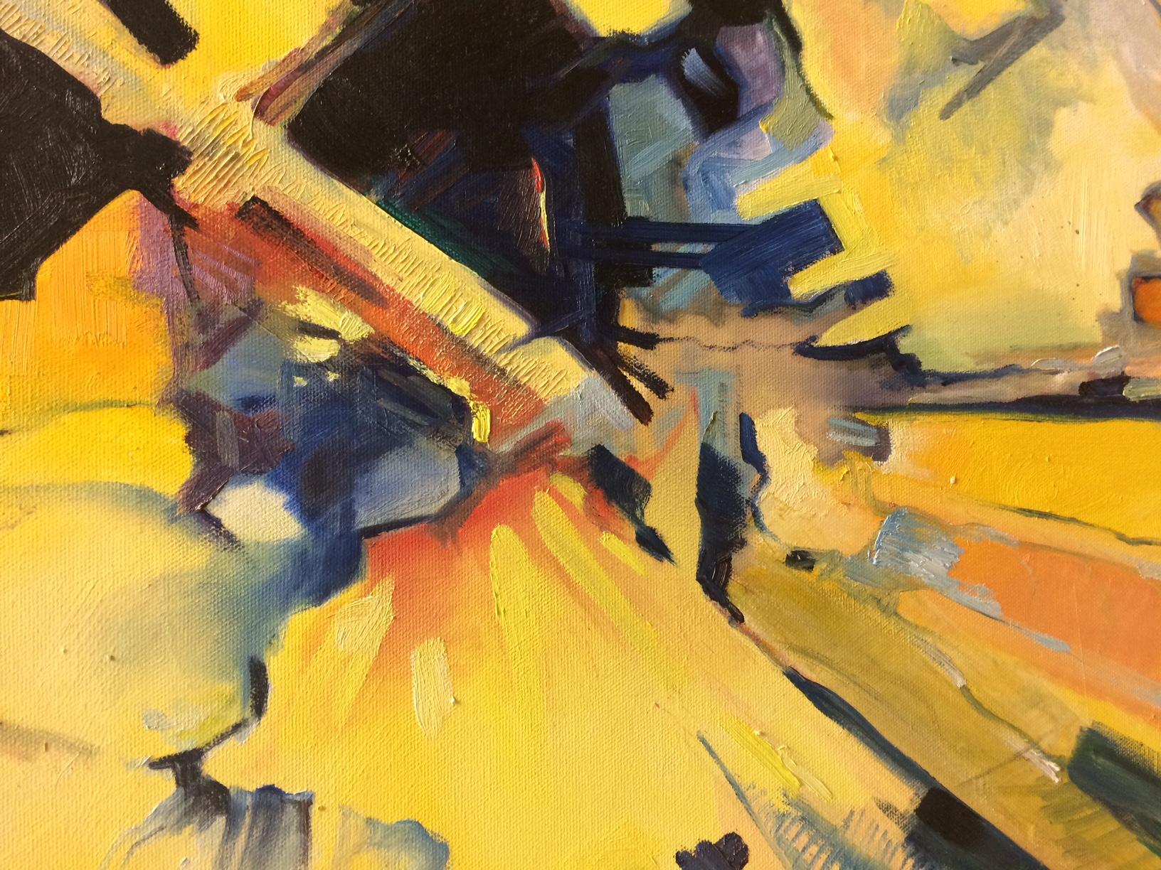 Big Yellow, original 40x30 abstract oil painting - Painting by Kirk Larsen