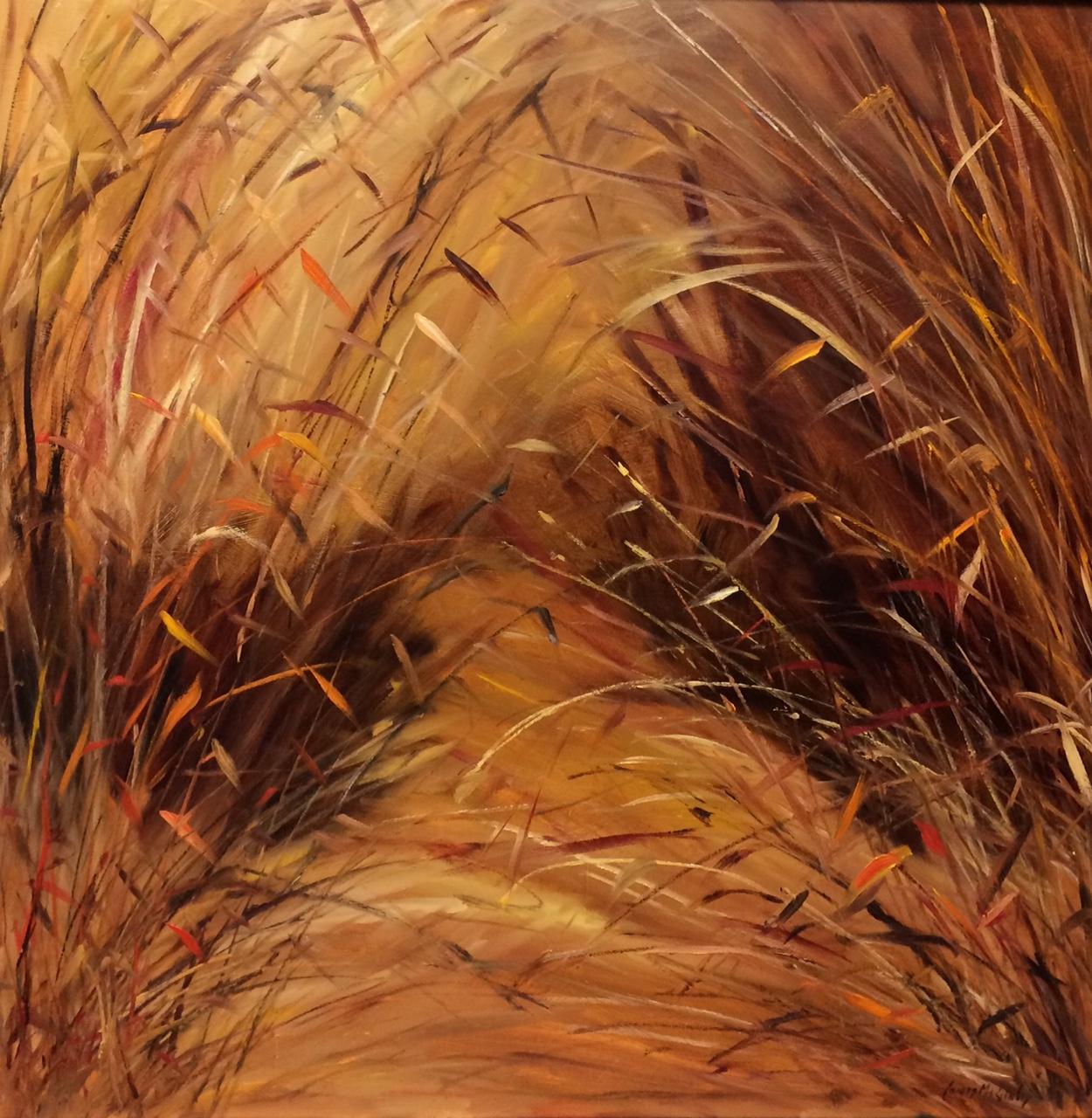 Grain in Fall, original 36x36 contemporary landscape - Painting by James McGinley