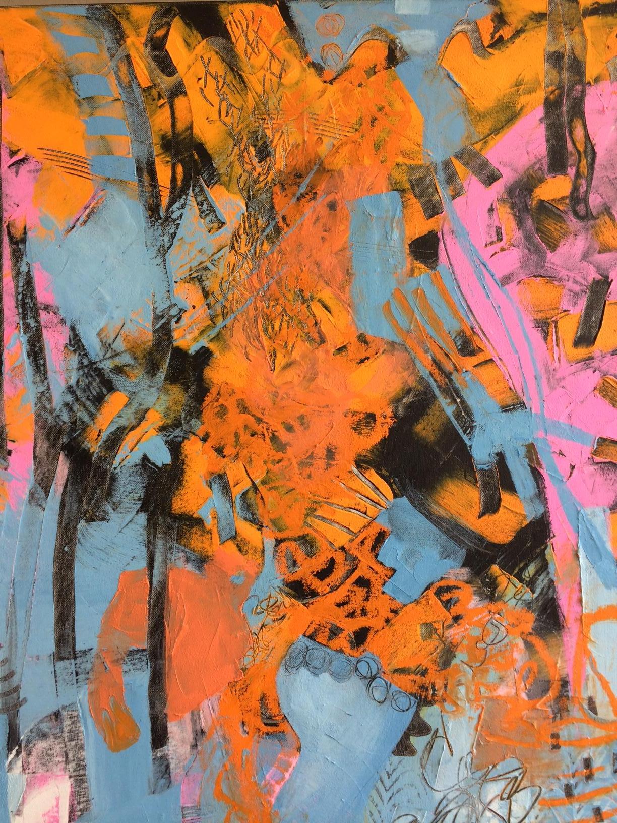 Carrying Echinacea, original 48x24 abstract oil painting with cold wax - Abstract Mixed Media Art by Anne Bedrick