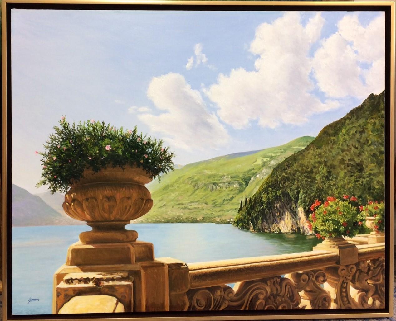 Joseph Genova Still-Life Painting - View from Villa Balbaniello,  original 30x40 realistic Italian landscape