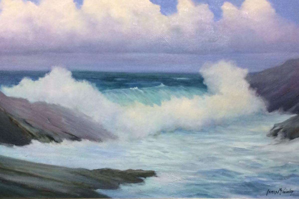Late Morning at the Atlantic, original 24x42 impressionist landscape - Painting by James McGinley
