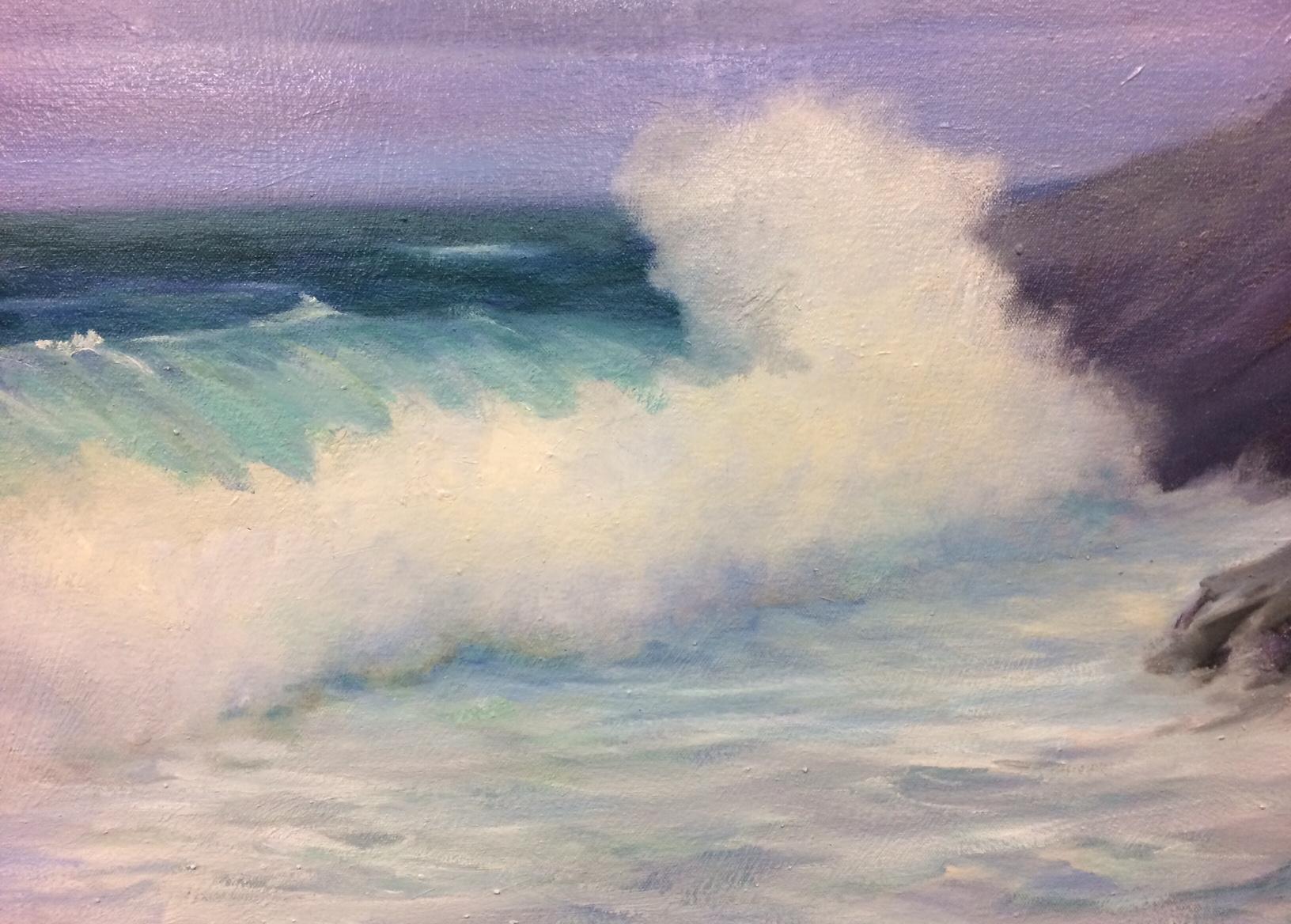 Late Morning at the Atlantic, original 24x42 impressionist landscape - Gray Landscape Painting by James McGinley