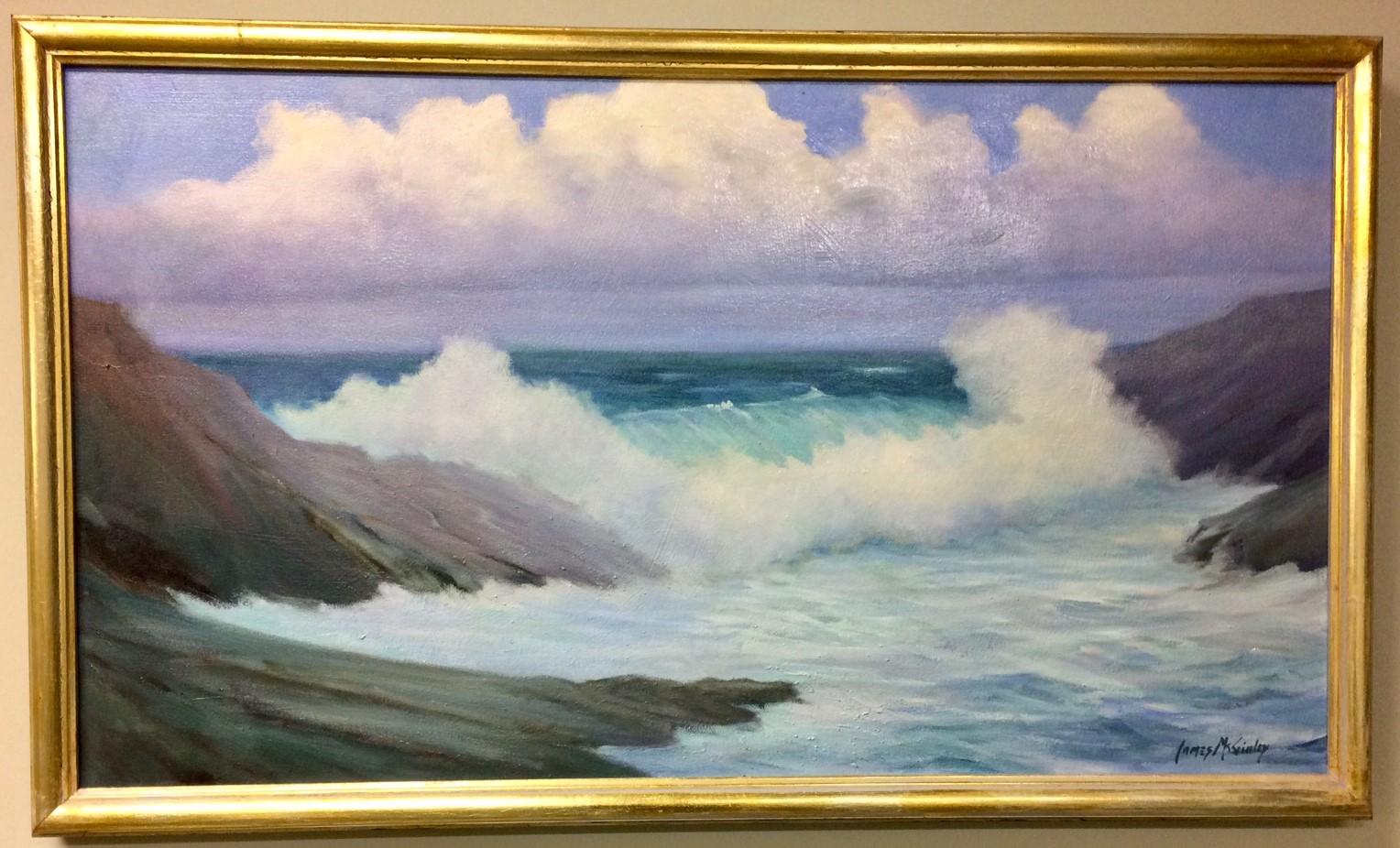 James McGinley Landscape Painting - Late Morning at the Atlantic, original 24x42 impressionist landscape