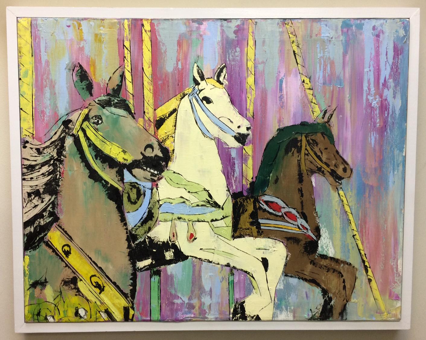 Jim Twerell Landscape Painting - Asbury Park Carousel Horses,  original pop art landscape
