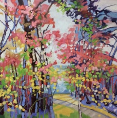 Lake Walk, original 36x36 abstract expressionist landscape