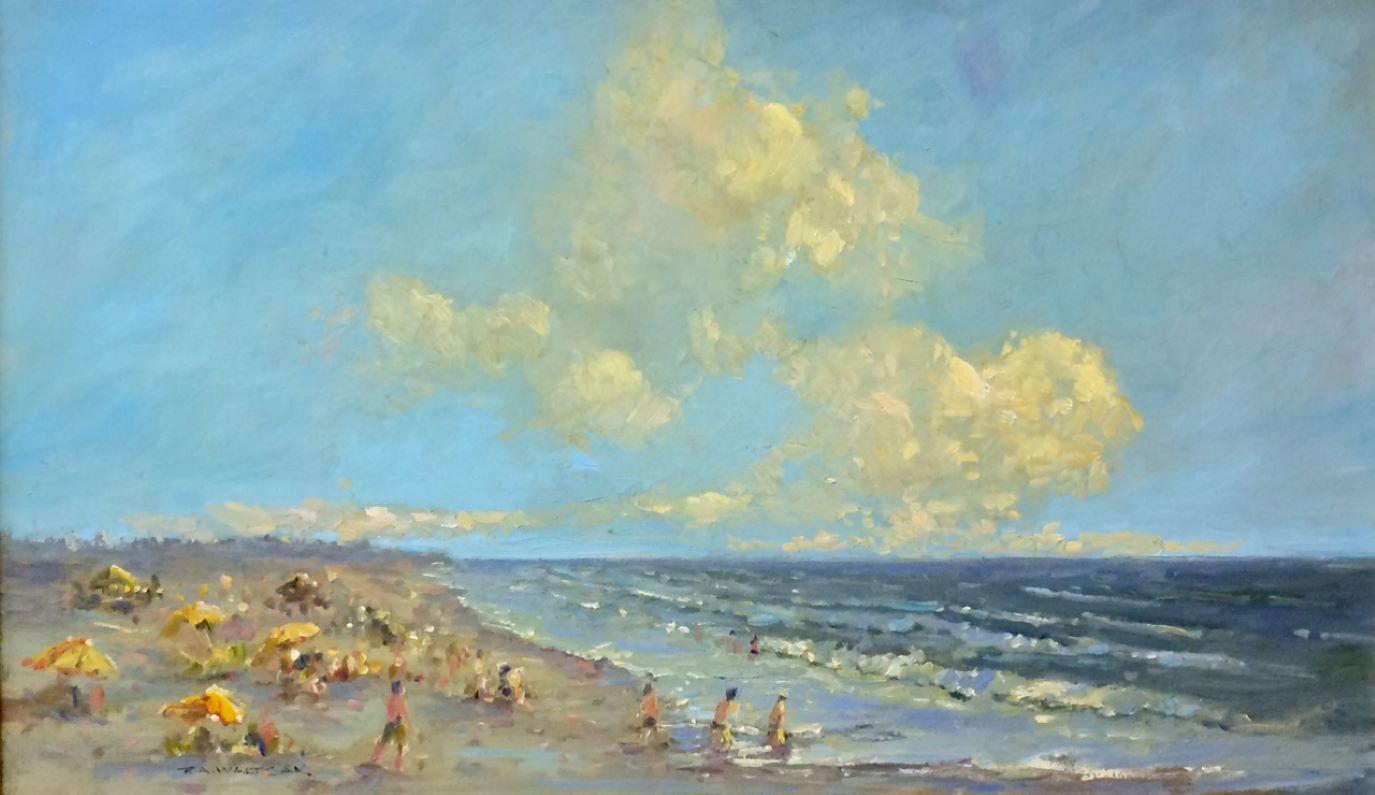 Sun Drenched, original 24x40 impressionist marine landscape - Painting by Robert Waltsak