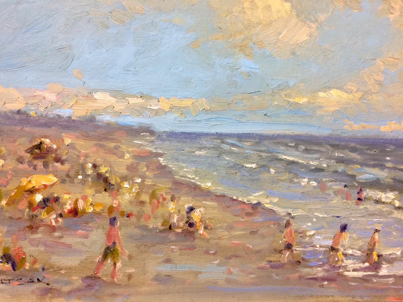 Sun Drenched, original 24x40 impressionist marine landscape - Impressionist Painting by Robert Waltsak