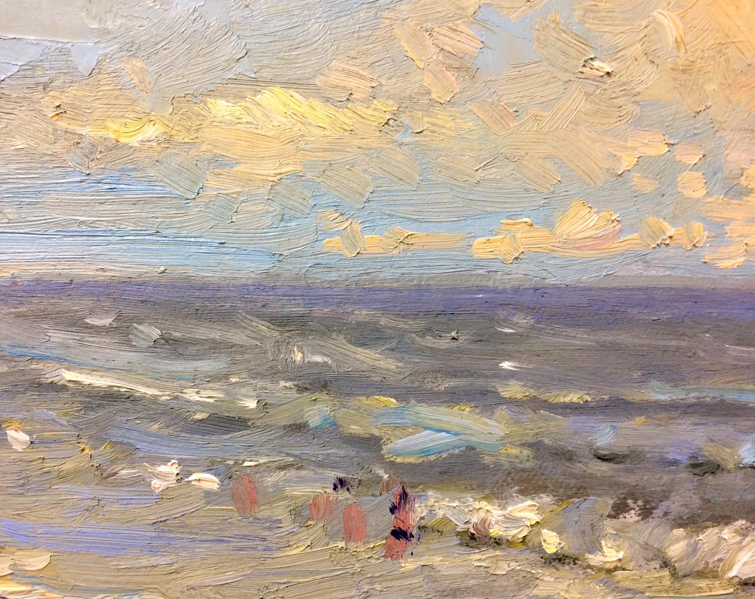 Sun Drenched, original 24x40 impressionist marine landscape - Brown Figurative Painting by Robert Waltsak