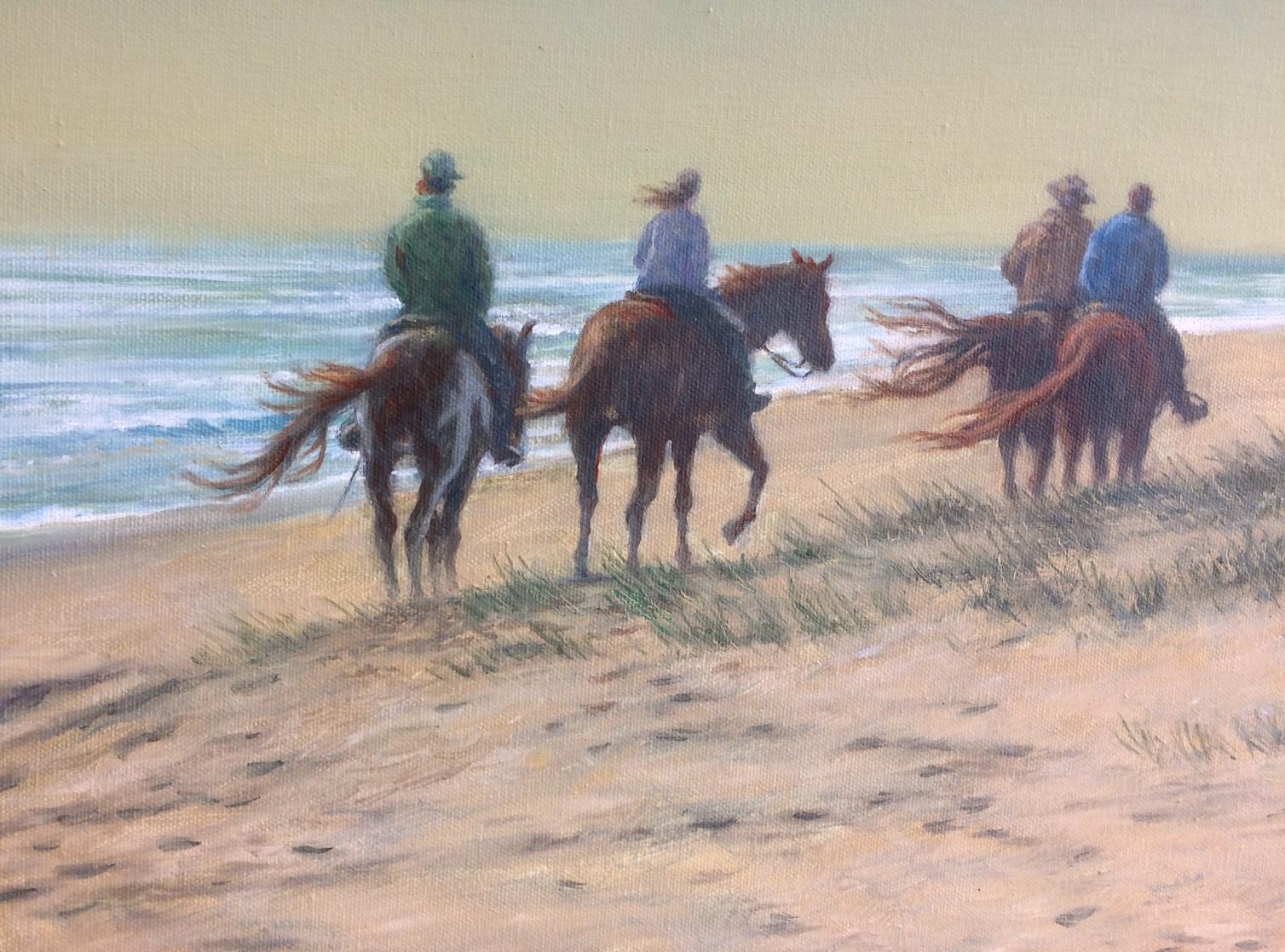 Beach Riders, original 24x48 realistic landscape  - Realist Painting by Barry DeBaun