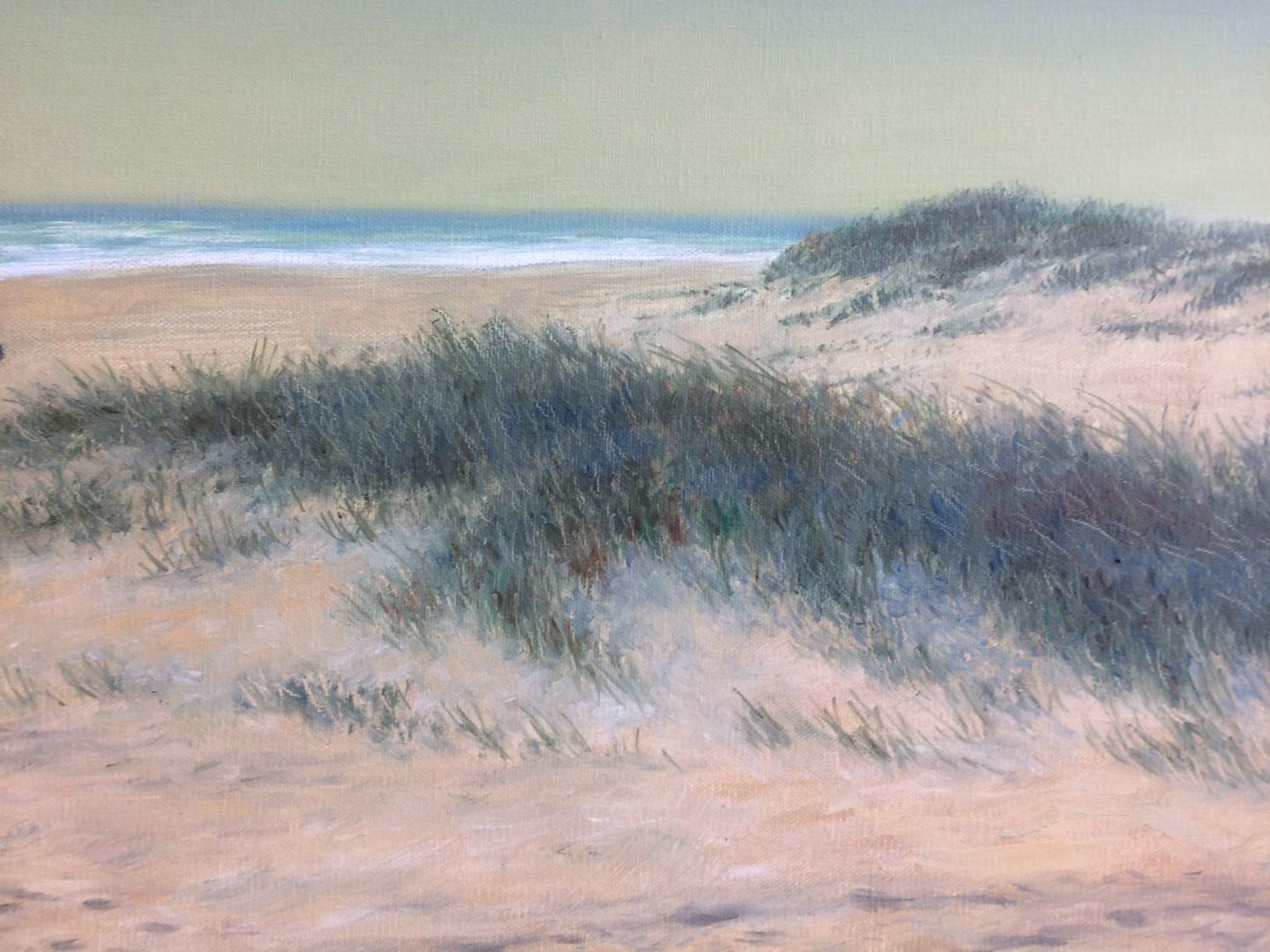 Beach Riders, original 24x48 realistic landscape - Brown Landscape Painting by Barry DeBaun
