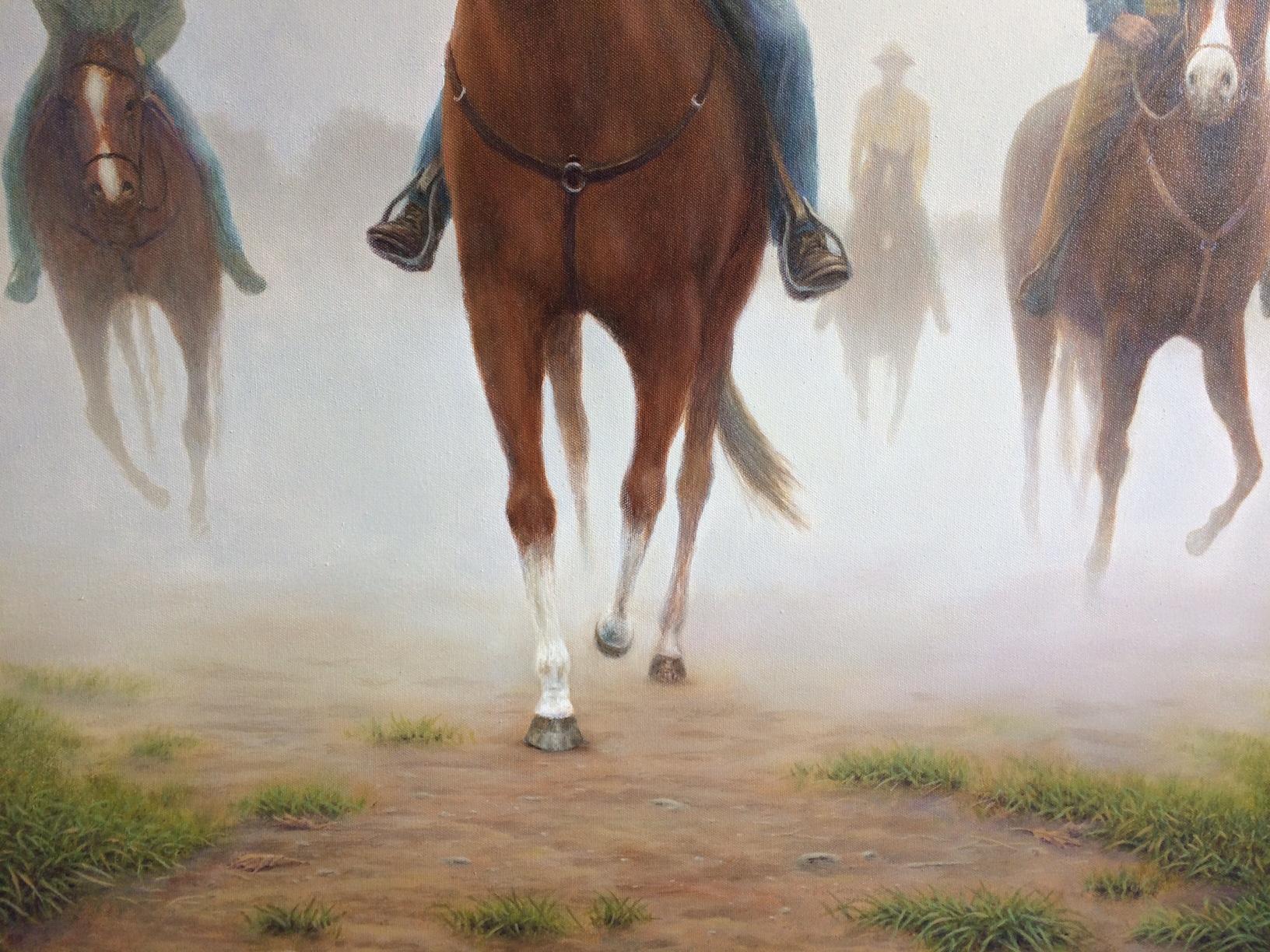 Die Pferde, originale 40x30 realistische Pferdelandschaft (Realismus), Painting, von Barry DeBaun
