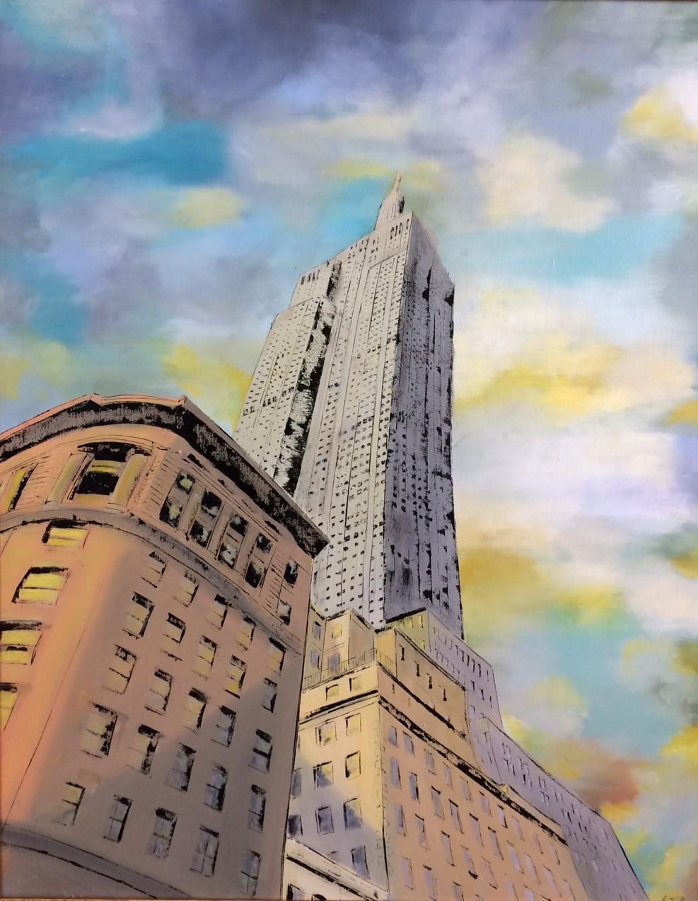 Empire State, original 46x37 pop art landscape of NYC - Painting by Jim Twerell