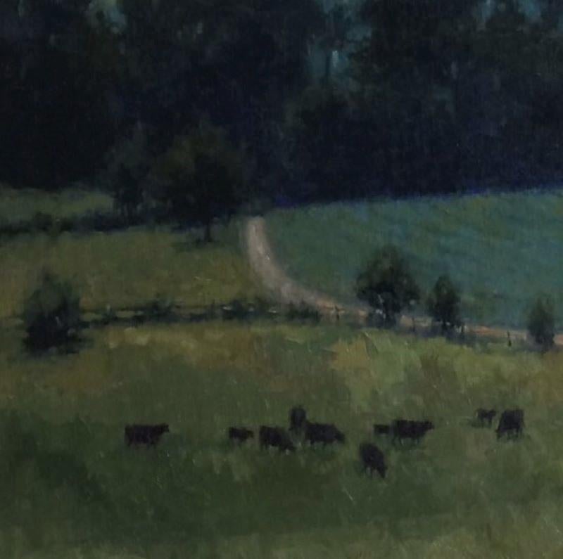 Twilight, original 36x36 impressionist landscape - Black Landscape Painting by Elise N. Phillips