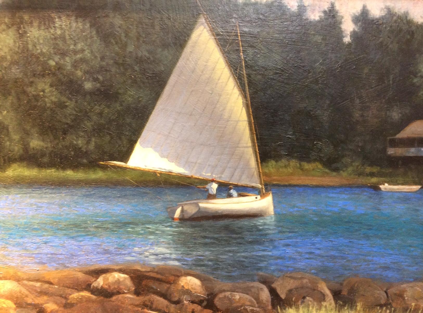 Breezy Afternoon, paysage marin impressionniste original 22x26 - Impressionnisme Painting par Neal Hughes