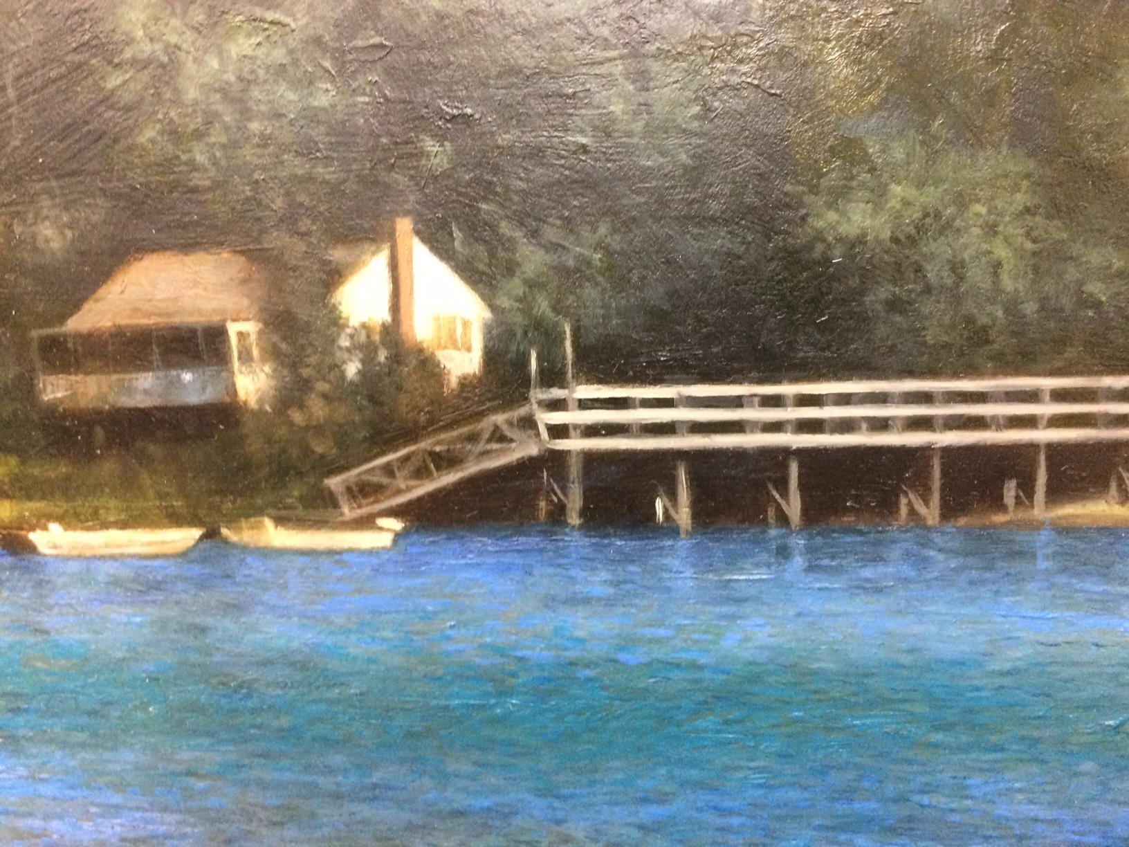 Tarde de brisa, paisaje marino impresionista original de 22x26 - Landscape Painting Marrón de Neal Hughes