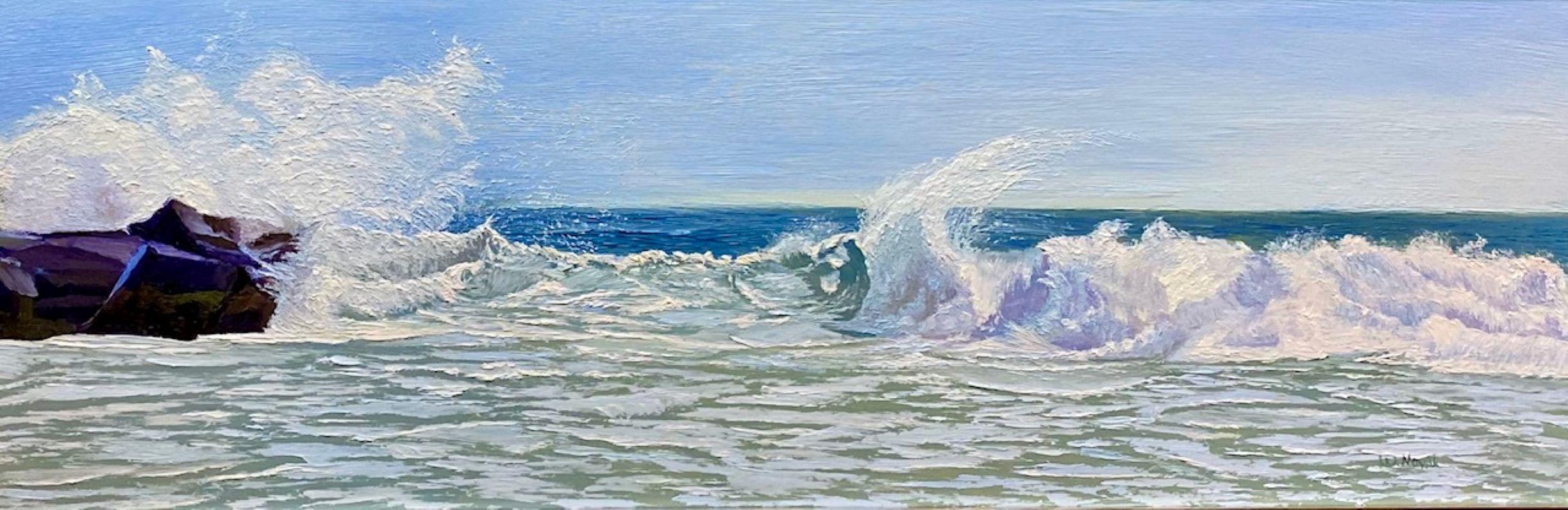 Untamed, original 12x36 seascape - Painting by Lea Novak