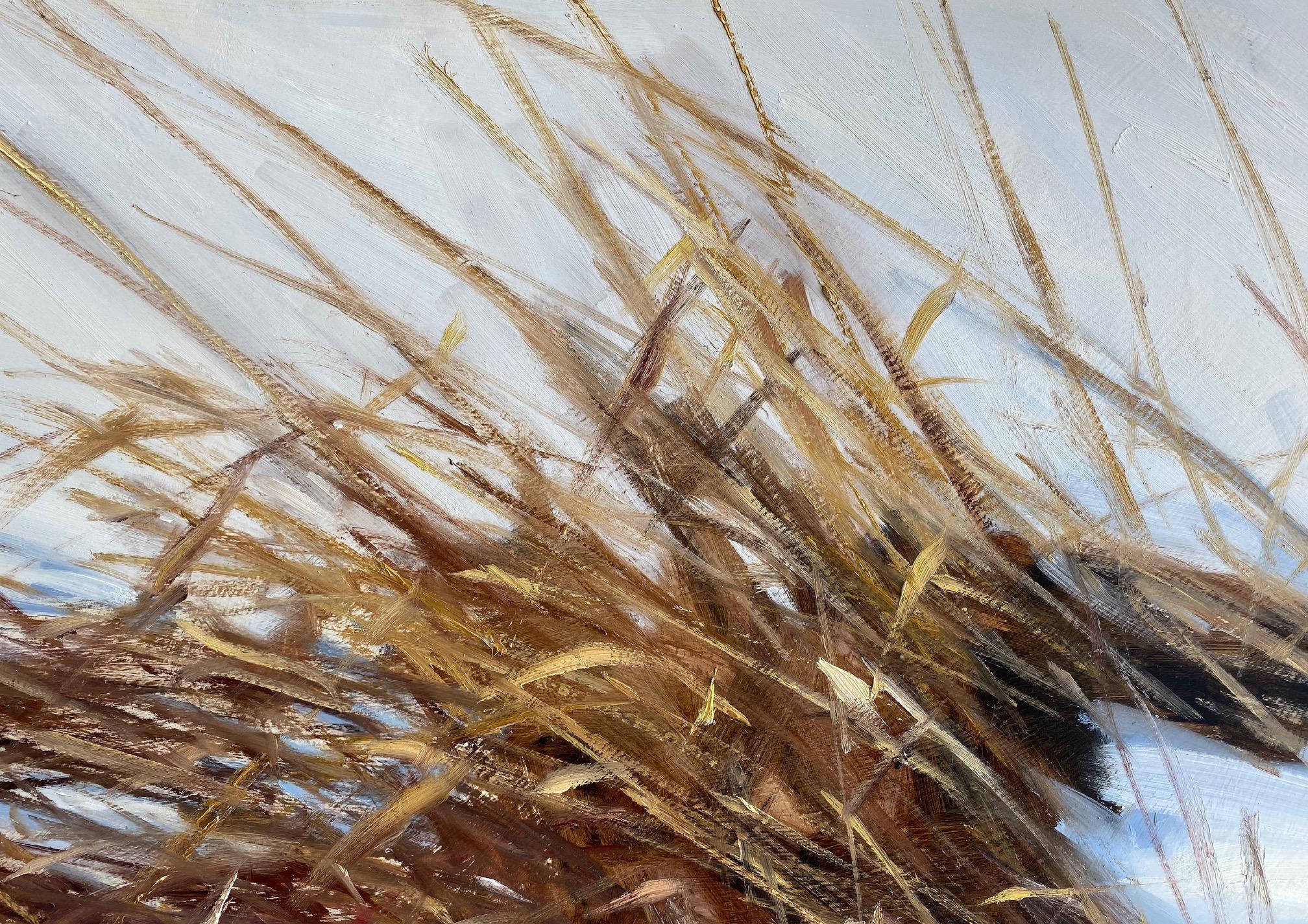 Ce paysage contemporain original, aux lignes épurées et à la palette de couleurs neutres de transition, offre une surface texturée à laquelle l'artiste James McGinley a ajouté du mouvement, de la dimension et de la signification à un élément aussi