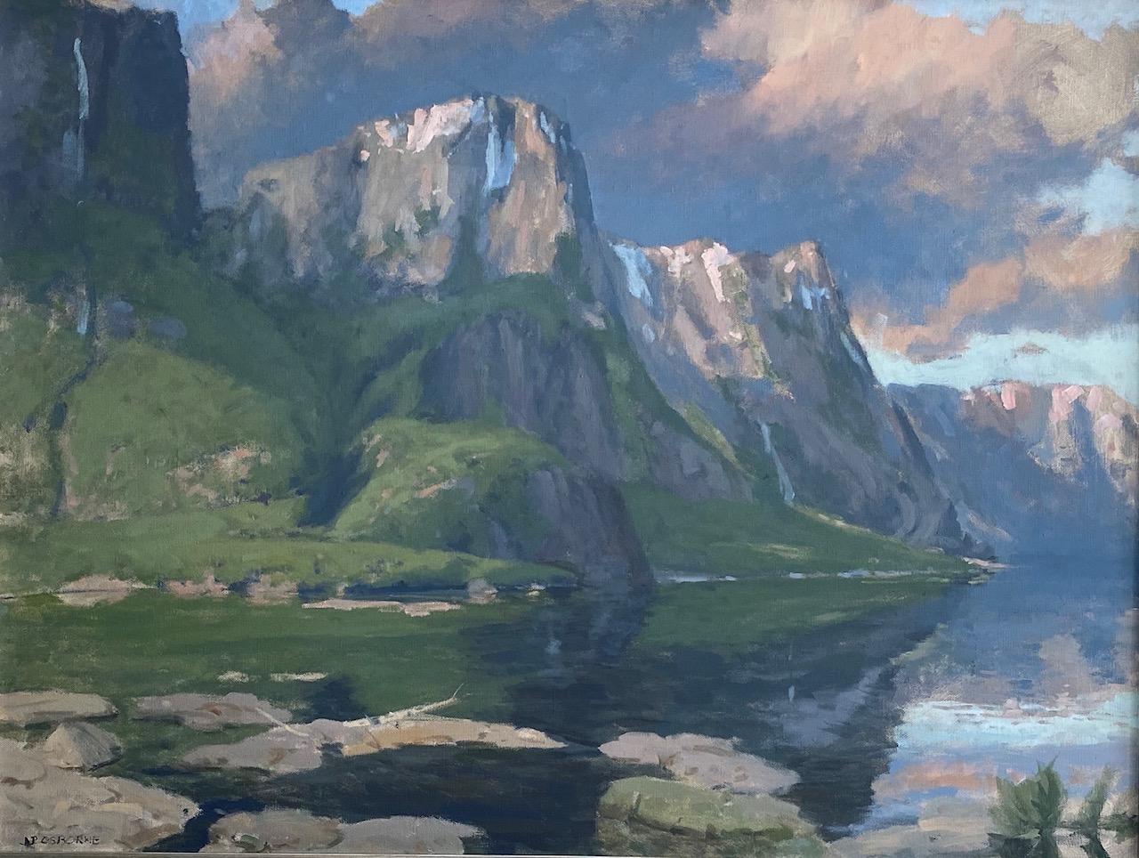 Newfoundland Fjord, original 36x48 impressionist landscape of Canada - Painting by John Phillip Osborne