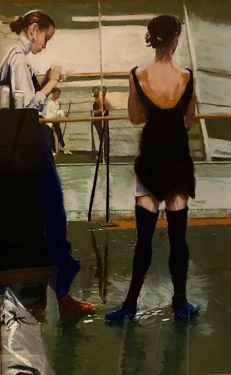Stockings noirs, paysage impressionniste français figuratif au pastel original de 36 x 24 cm - Painting de Rhoda Yanow