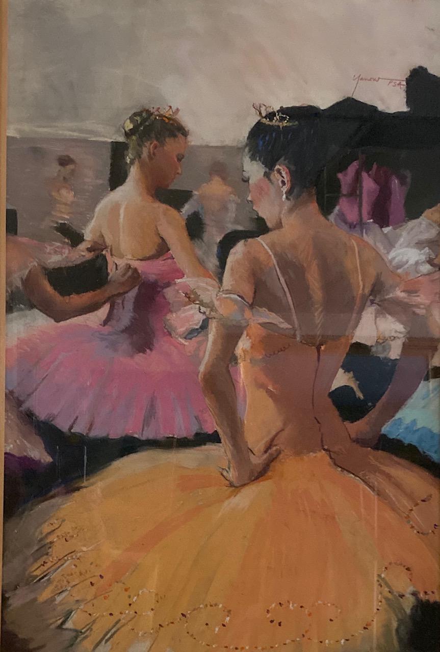 Dancers Dressing Room original 36x24 figurative French Impressionism pastel   - Painting by Rhoda Yanow