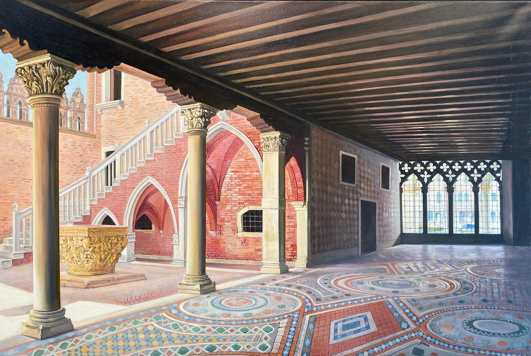 Ca d'Oro, original 28x42 realistic Italian interior landscape - Painting by Joseph Genova