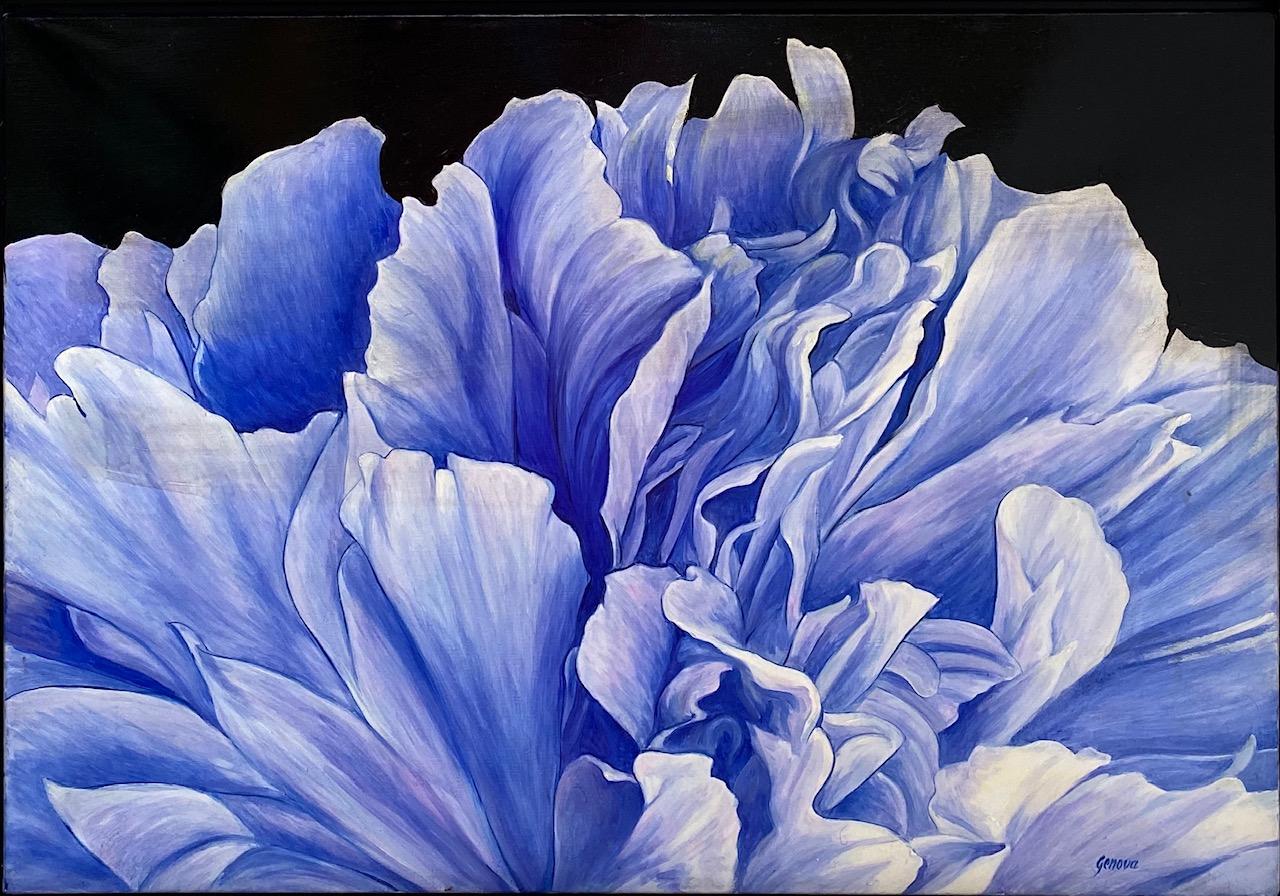 Blue Peony, original 21x29 contemporary photo realist landscape - Painting by Joseph Genova