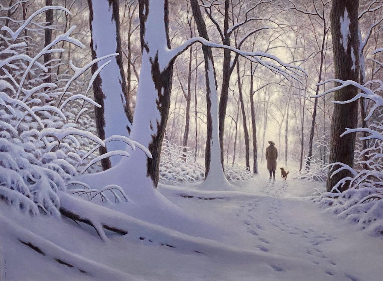 Winter Woods original  30x40 realistic winter landscape - Painting by Barry DeBaun