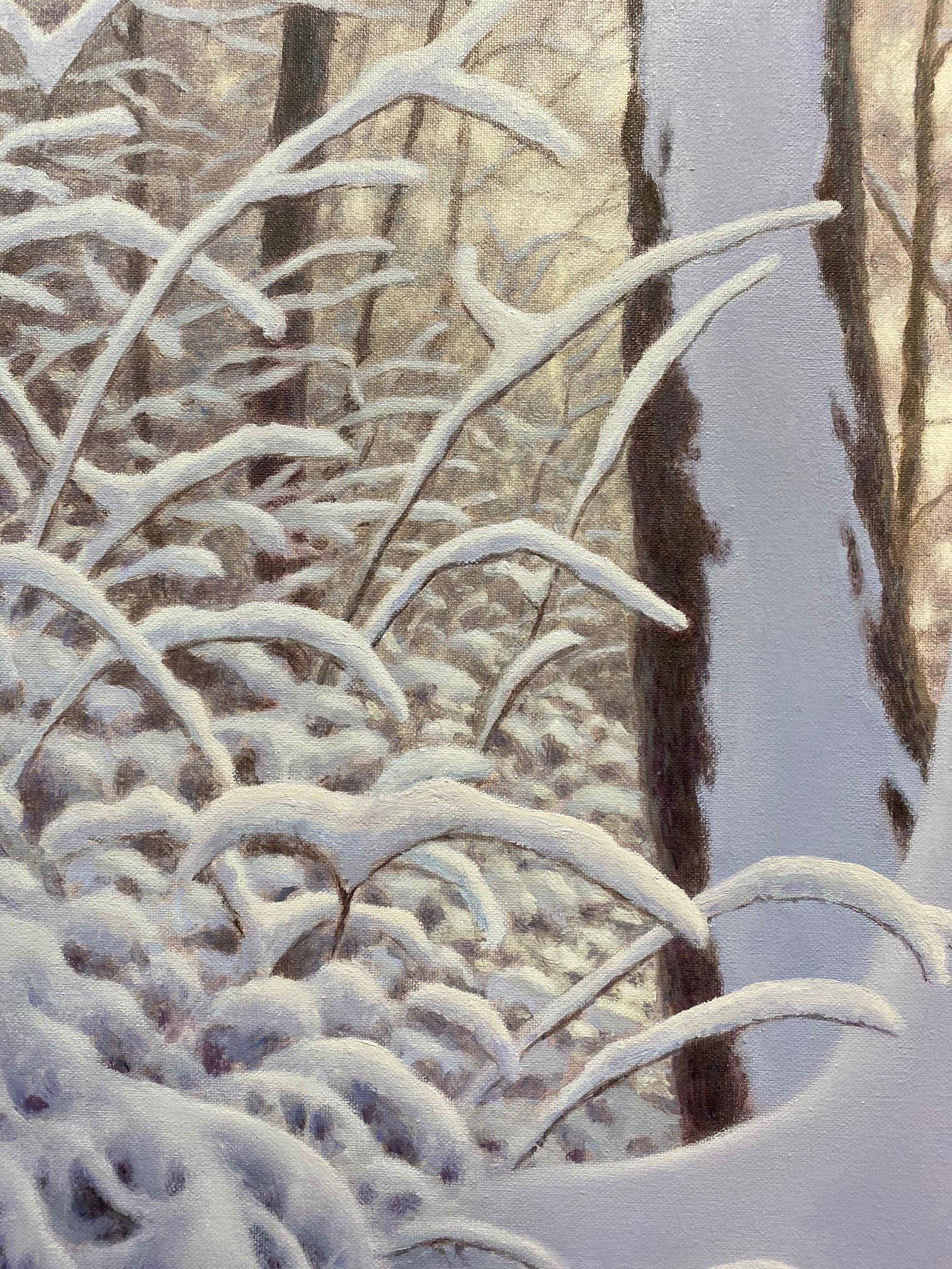 Winter Woods original  30x40 realistic winter landscape - Realist Painting by Barry DeBaun