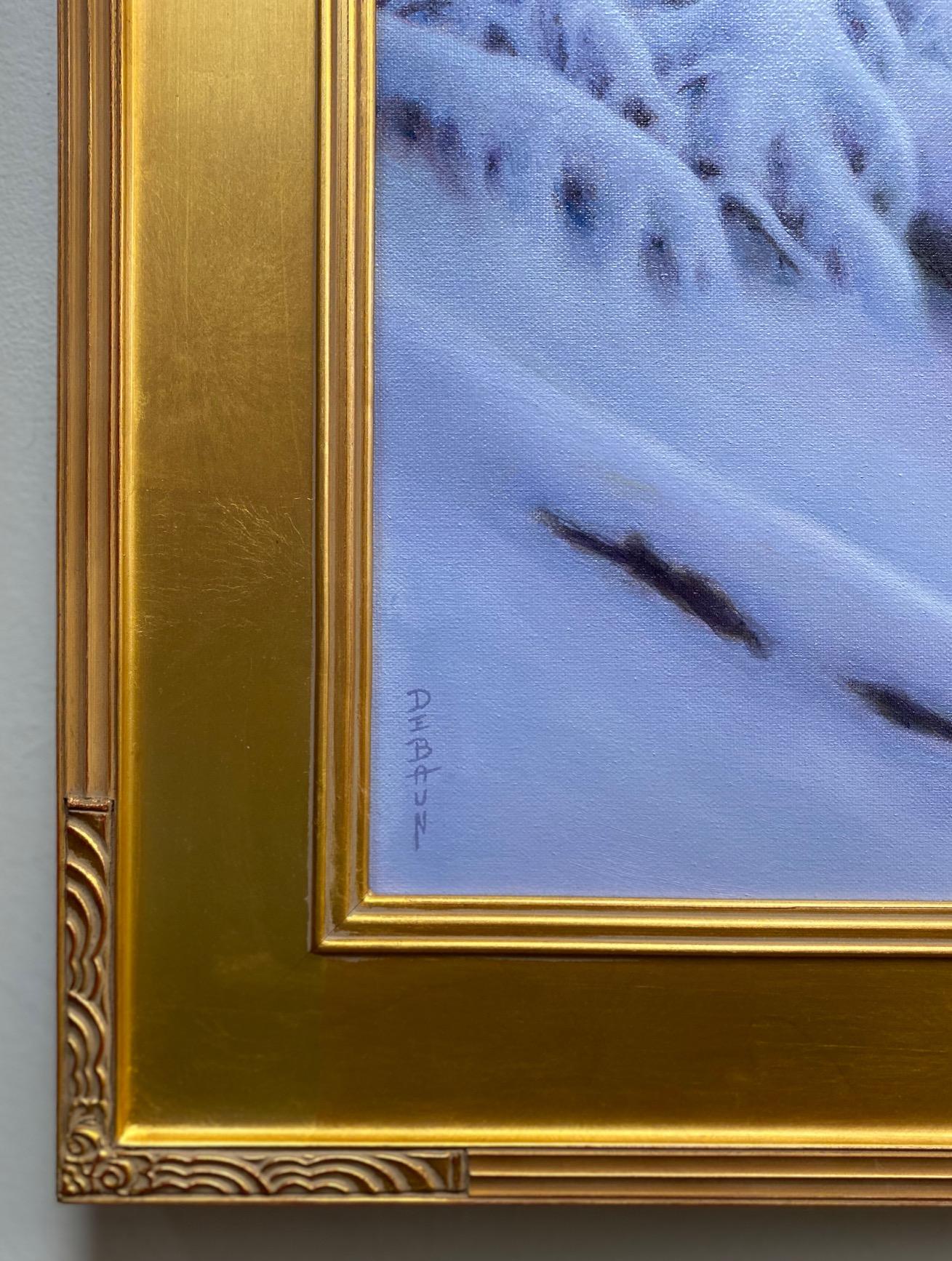 An award winning painting, Winter Woods is a clean and crisp, tender original realistic oil painting by multiple award winning New York Hudson River painter Barry DeBaun.  Feel the freedom of thought and joy as dog and master meander through the