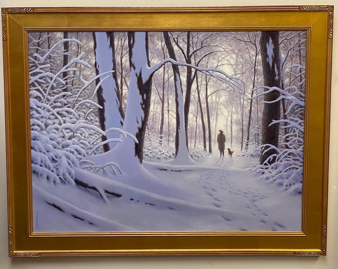 Barry DeBaun Figurative Painting - Winter Woods original  30x40 realistic winter landscape