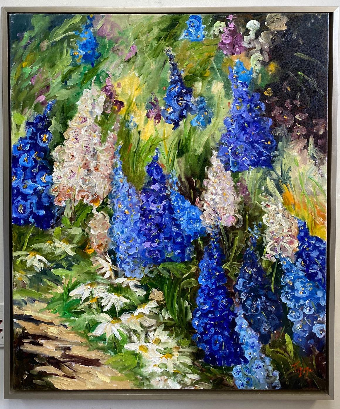 Doreen Tighe Landscape Painting - A Garden in Blue, 36x30 and Roses, original 24x30