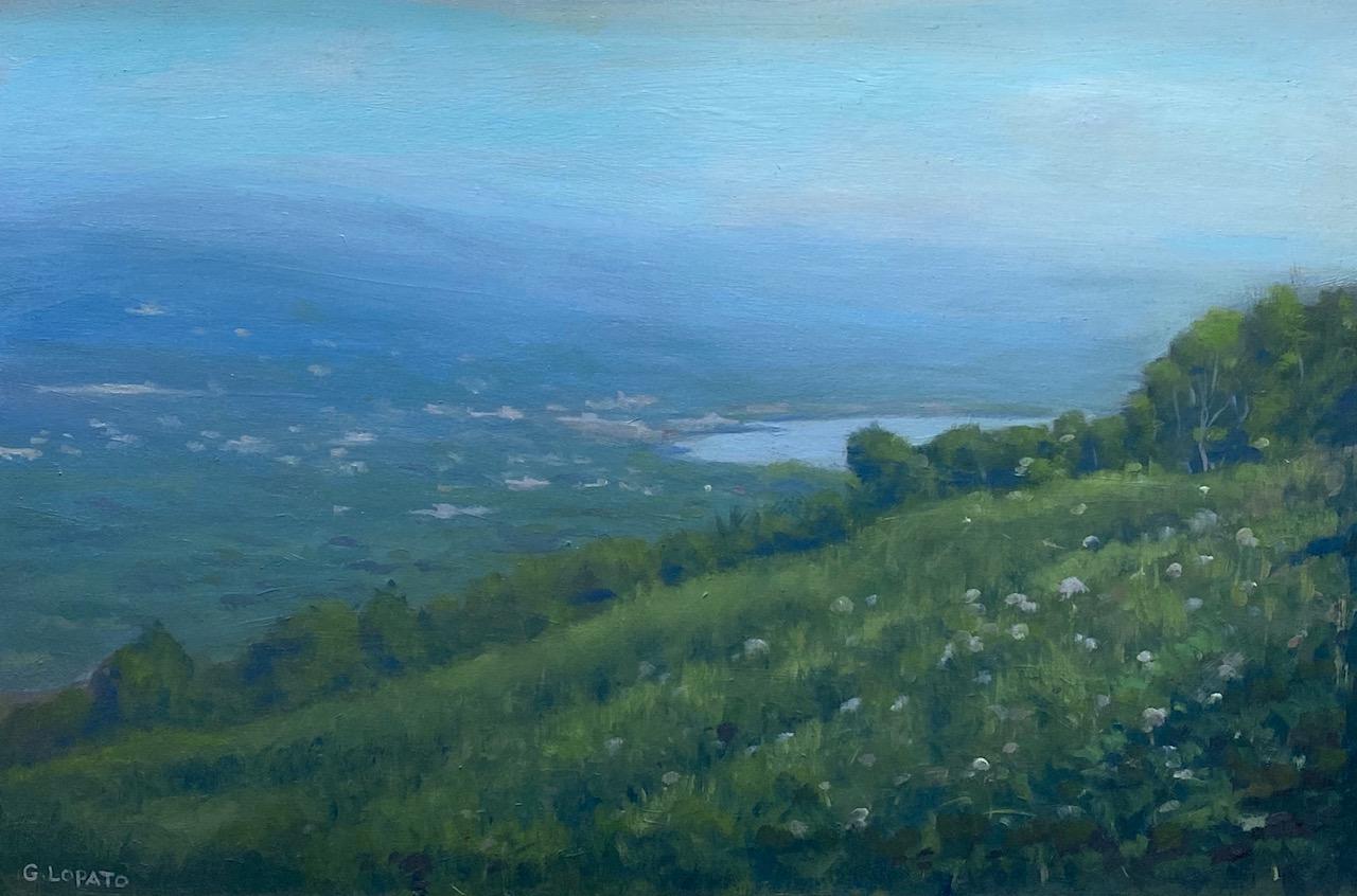 Highpoint Lake, original 24x36 impressionist landscape - Painting by Gerald Lopato