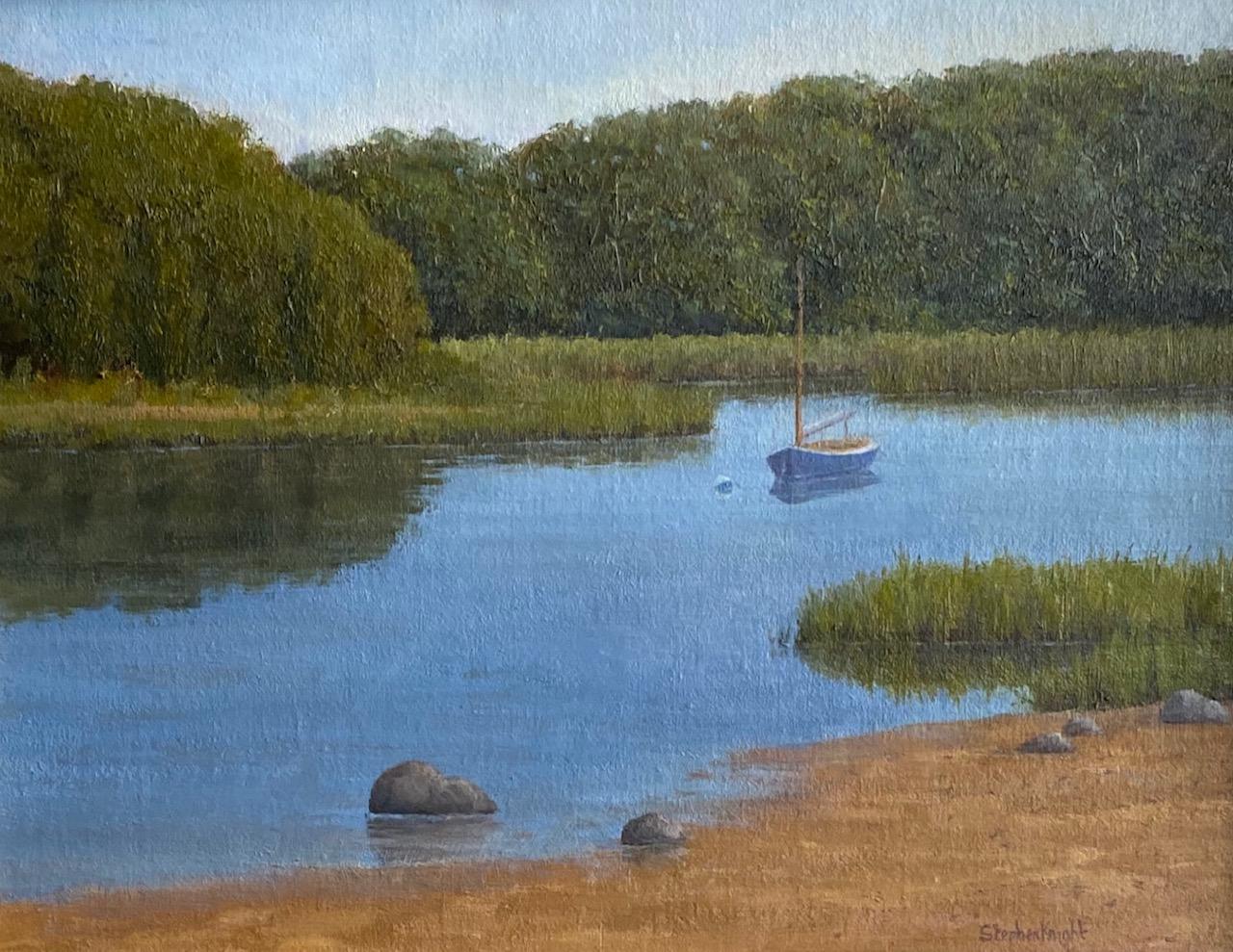Resting Quietly, original impressionist marine landscape - Painting by Stephen Knight