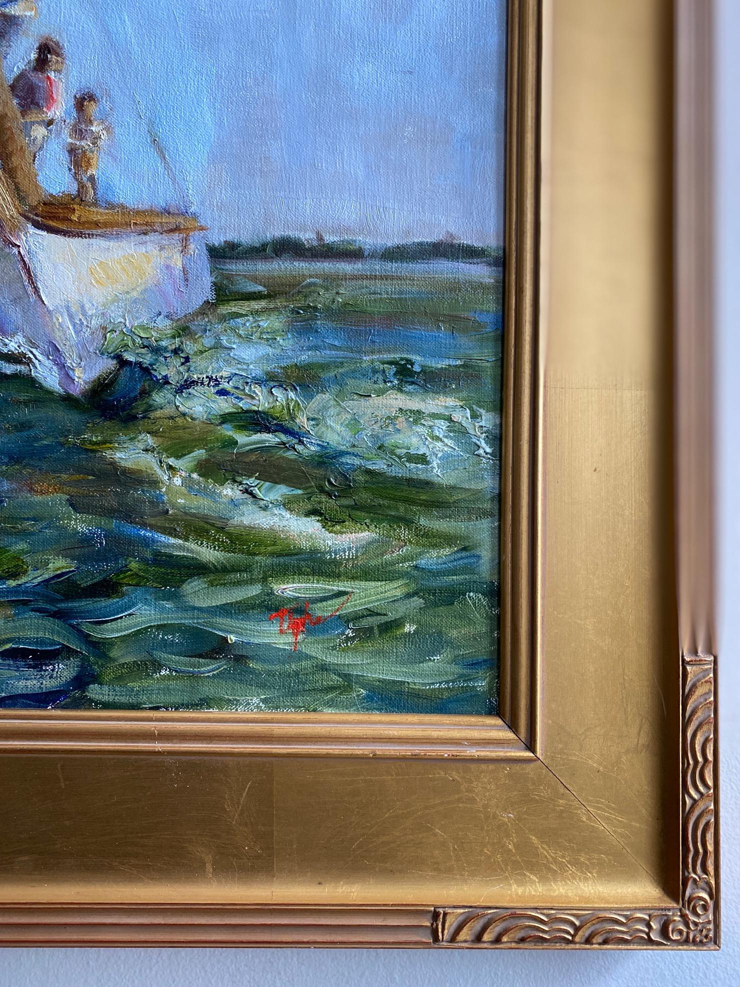 Sailing Bayside, original 30x24 impressionist marine landscape - Impressionist Painting by Doreen Tighe